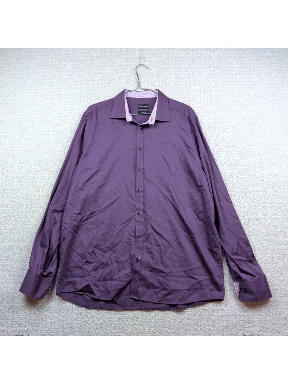 Bruun & Stengade Mens Easy Care Shirt Sz 17"/43 Purple Striped Flip Cuff Preppy